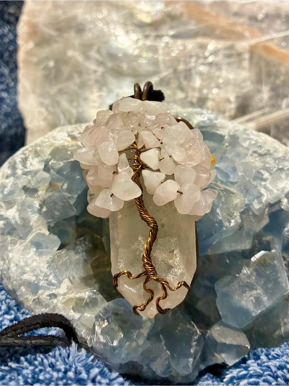 Rose Quartz Tree of Life Pendant Necklace - Pink Crystal